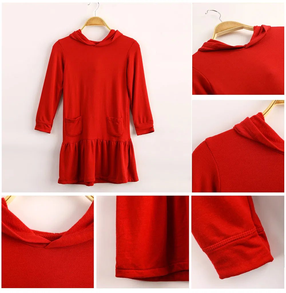 Vestido de moda con capucha de bambú de felpa de una sola cara para niñas, de manga larga y sostenible