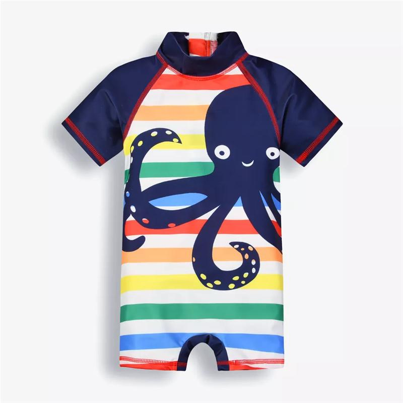 Ropa de playa para niños, camiseta de cuello redondo con estampado para niños