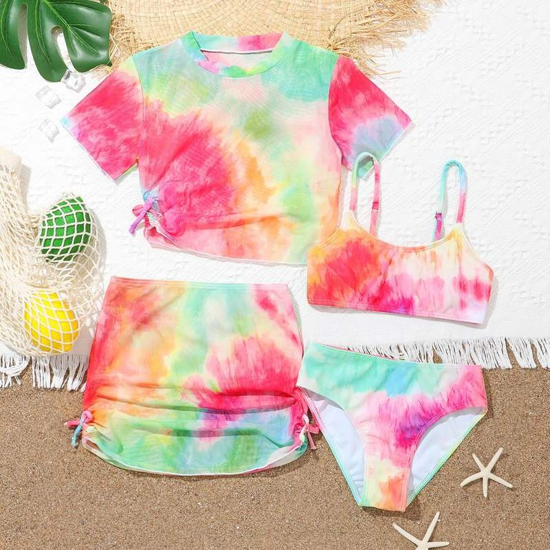 4 Conjunto de Bikinis Top y Falda 2025 Traje de Baño para Niñas Ropa de Baño para Niños Niñas Trajes de Baño para la Playa