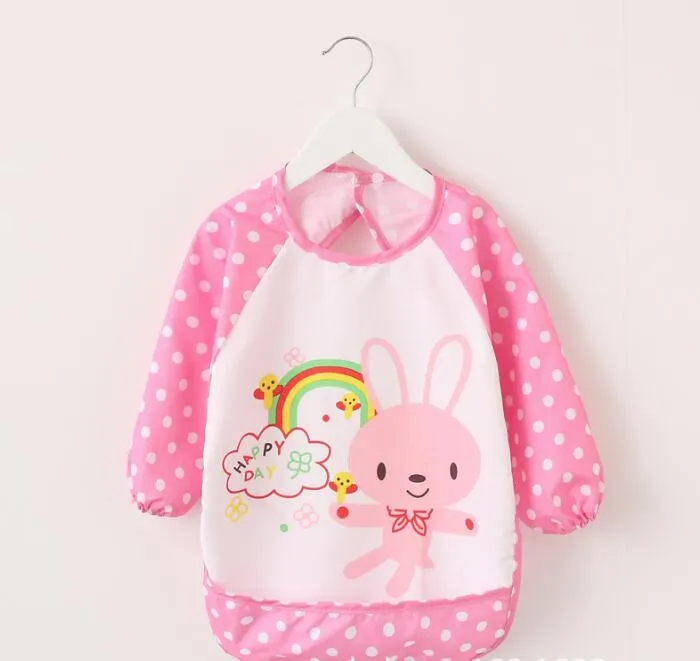 Bibs de tela con estampado de animales para bebés, baberos para niños, ropa de bebé de manga larga para la hora de la cena