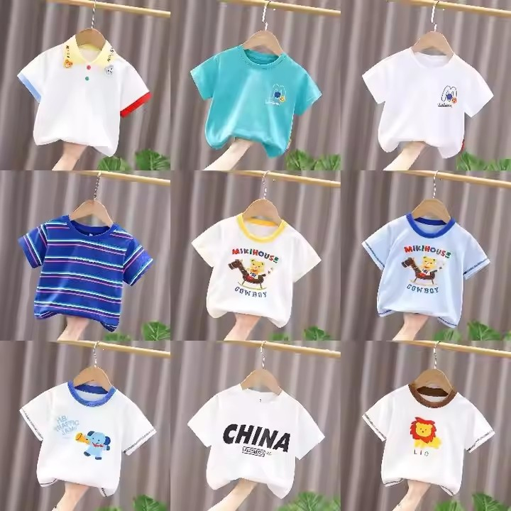 Camiseta de verano de cuello redondo y manga corta para niños, ropa infantil