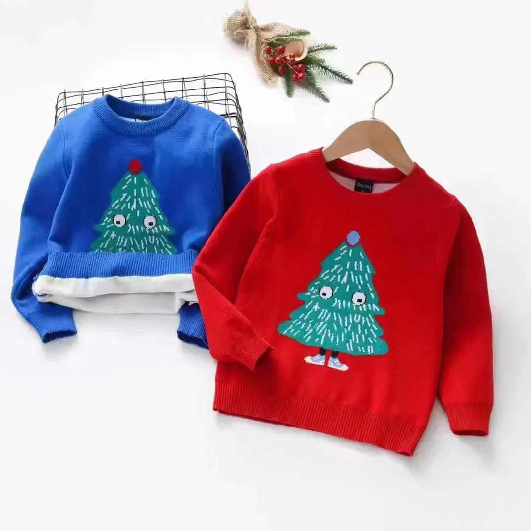 Ropa personalizada de algodón rojo para niños, suéter de pullover de doble capa, ropa de punto oversize para niños