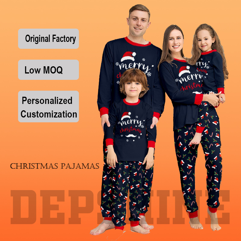 Nuevo vestido de hogar de poliéster para padres e hijos, pijama de dormir para niños, estampado de Santa en toda la prenda, conjunto navideño familiar para mascotas