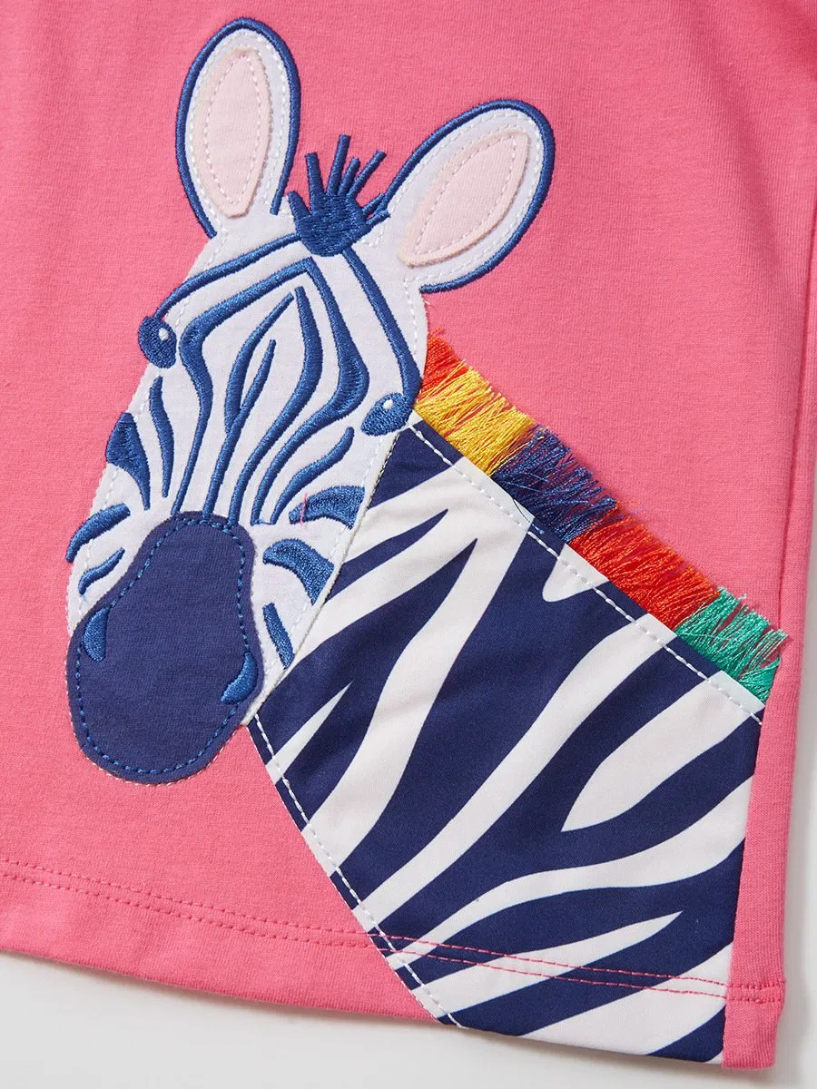 Boutique Vender ropa Bebe Girl Cartoon Zebra Design Camiseta Ropa de manga corta de verano