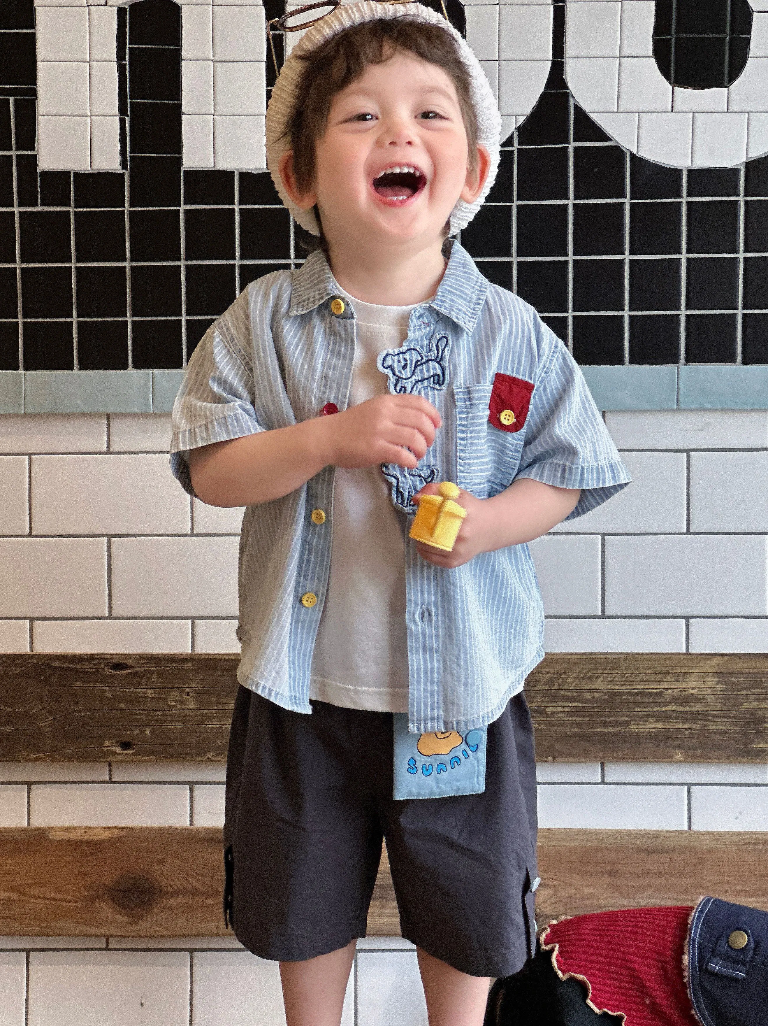 Camisa de moda para niños, ropa para el verano infantil con conjunto de ropa