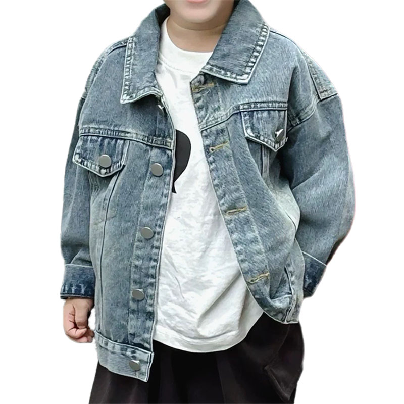 Chaqueta de mezclilla para niños de corte holgado, casual, con solapa, moda infantil