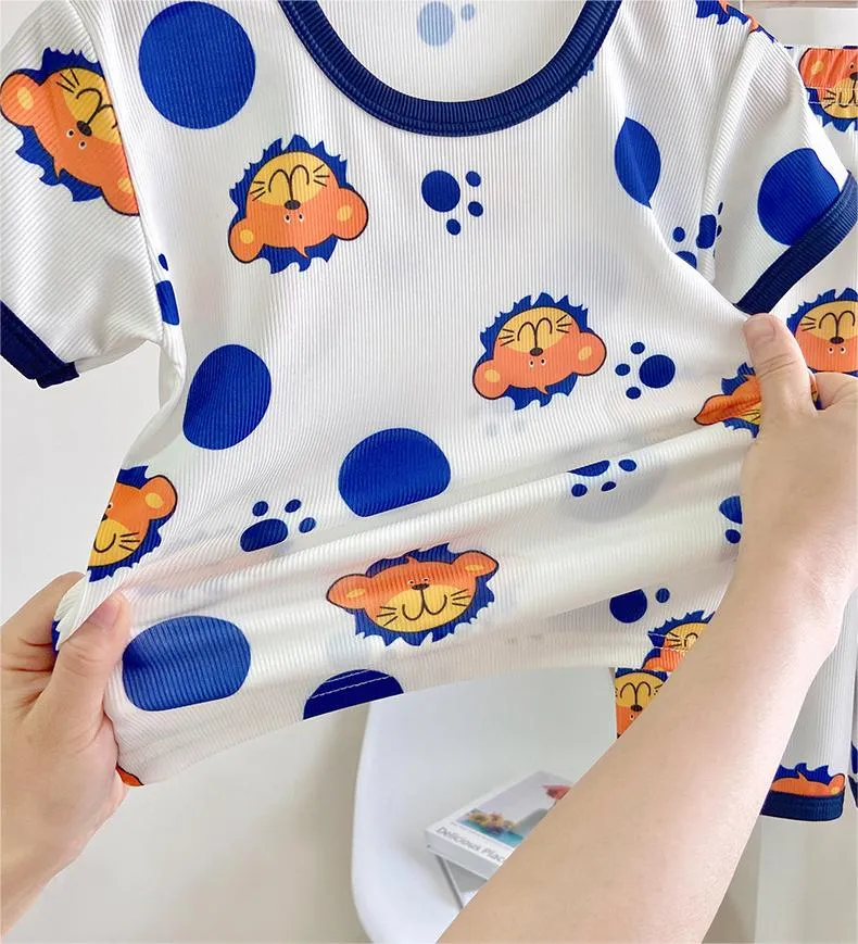 Pijamas de niños de verano de algodón delgado, ropa de aire acondicionado, ropa de casa de manga corta, trajes