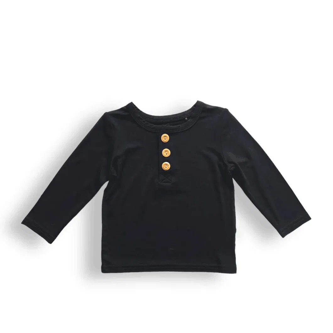 Fábrica de Ropa Camiseta de Manga Larga Henley Suave de Bambú Personalizada para Niños Ligera
