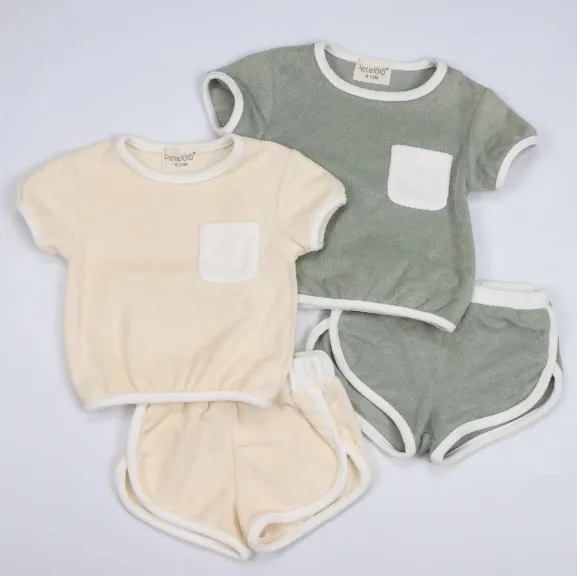 Conjunto de Toalla de Terry con Cuello Redondo para Niños 2PC Ropa de Verano
