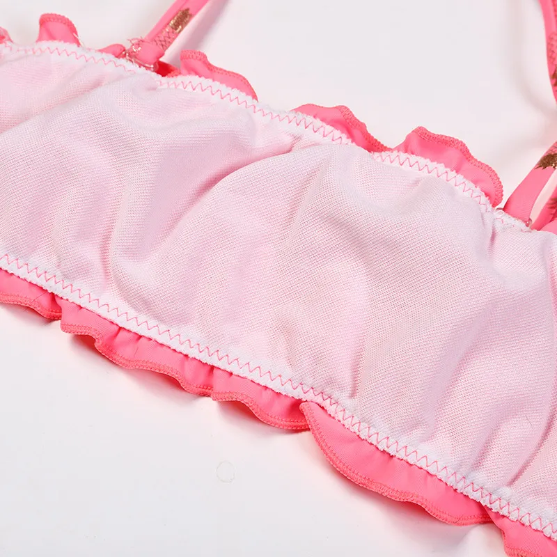 Bañador de dos piezas para niñas con estampado de foil dorado y volantes