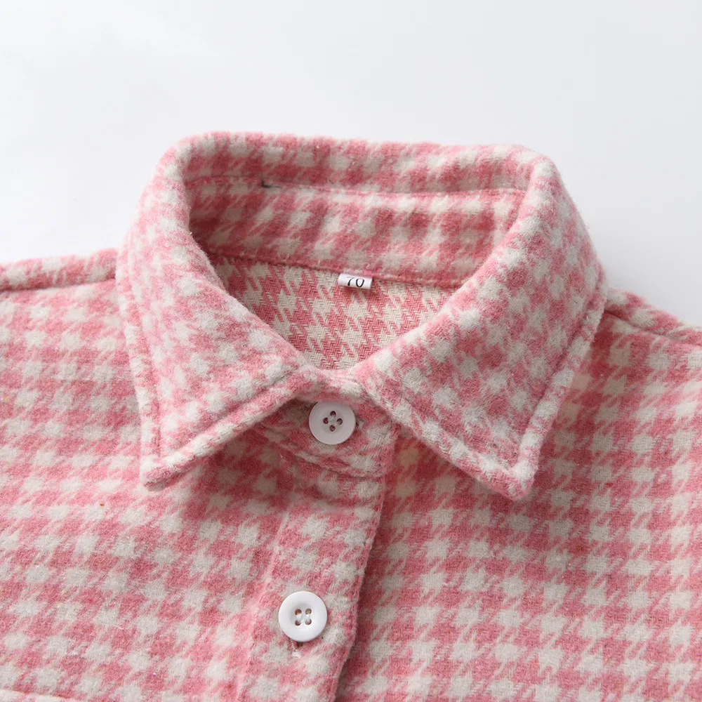 Ropa de bebé niño camisa de cuadros de algodón de manga larga para invierno, ropa infantil con abrigo cepillado, chaqueta de forro polar para niños, chaqueta de invierno para niñas, logo personalizado