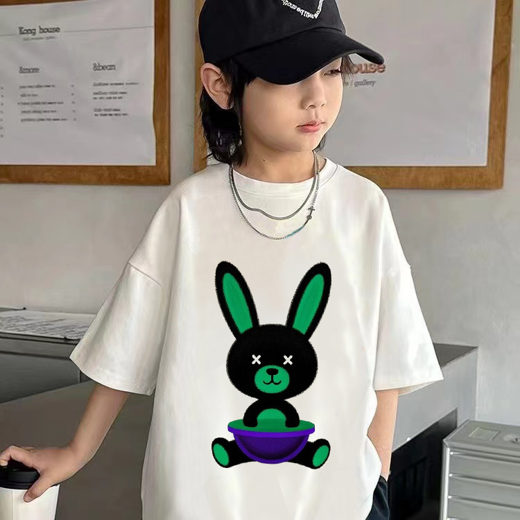 Ropa nueva para bebés niñas, camiseta de cuello redondo impresa, camiseta de algodón orgánico de manga corta para niños
