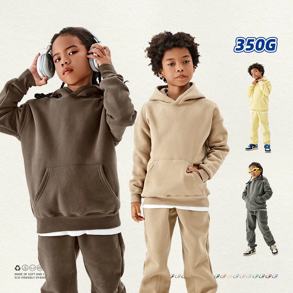 Conjuntos de sudaderas de felpa personalizadas para niños y niñas, conjuntos de jogging de diseñador, ropa infantil para invierno y primavera