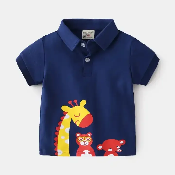 Camiseta de verano de cuello redondo y manga corta para niños, ropa infantil