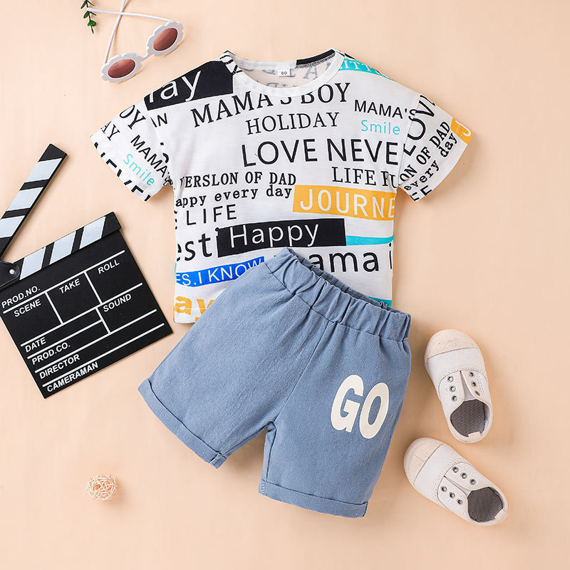 2022 Conjuntos de Ropa Nuevos de Verano para Niños de Algodón Casual; Conjunto de Camiseta + Pantalones Cortos para Bebés Niños 2 Conjuntos de Ropa