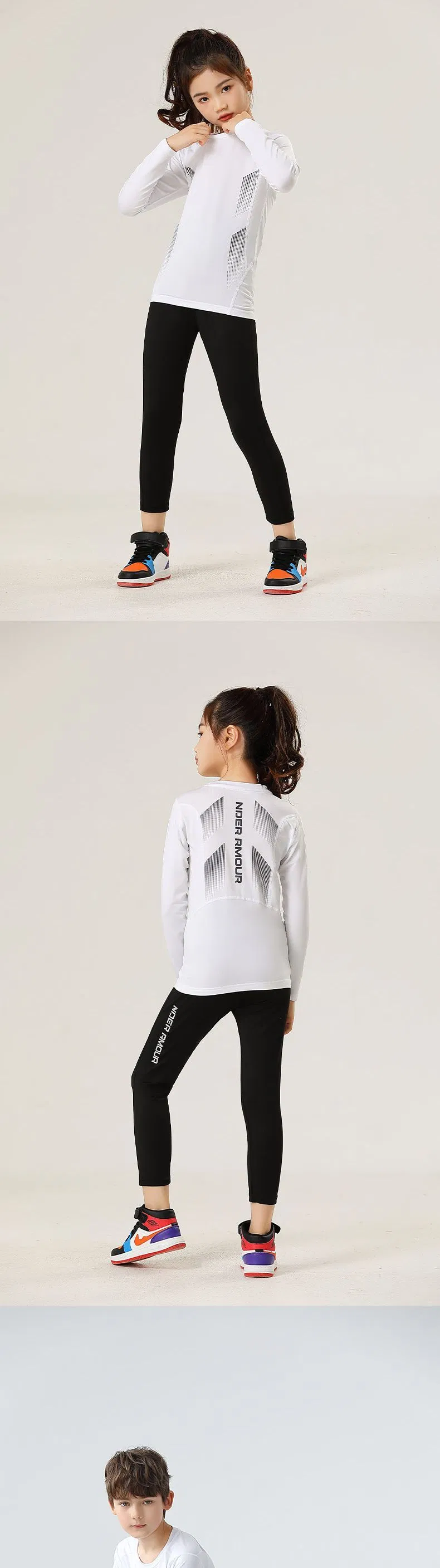 Conjunto de sudadera delgada para niños, cuello redondo, ajuste ceñido, transpirable, ropa deportiva