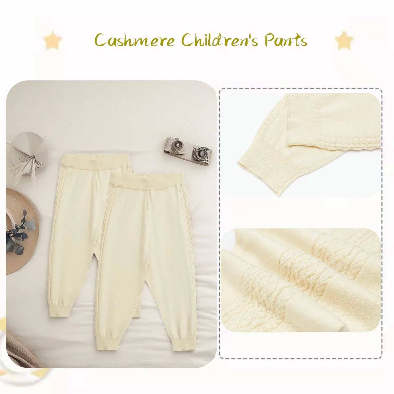 Conjunto de punto para niña joven, ropa de niña pequeña, pantalones de cachemira cálidos y holgados para niños