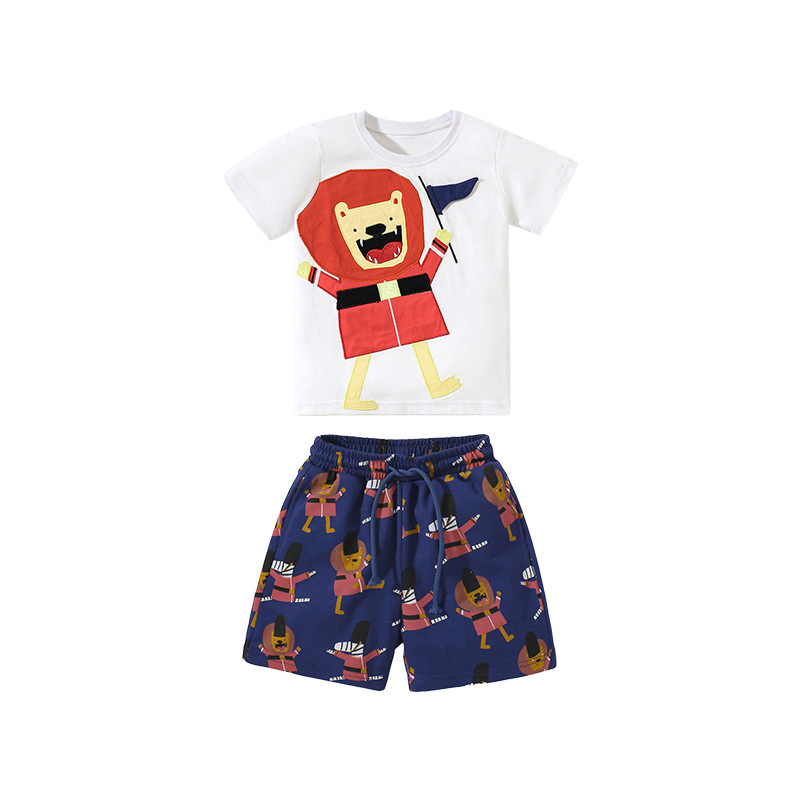 Conjunto de Ropa de Alta Calidad para Niños: Camiseta Blanca y Pantalones Cortos con Estampado de León 2PCS