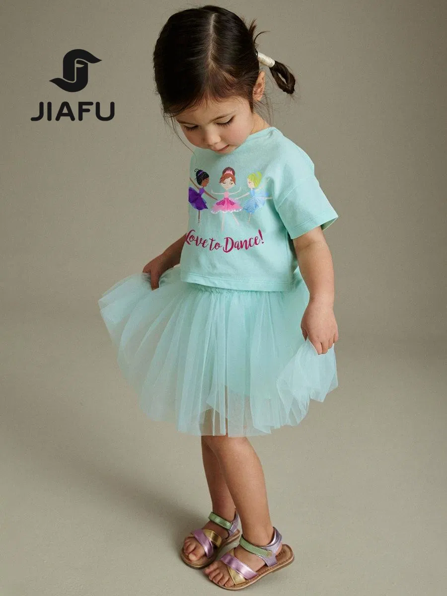 Conjunto Personalizado de Alta Calidad para Niños Ropa Infantil Conjunto de Niña Pijamas - Camiseta de Manga Corta + Faldas
