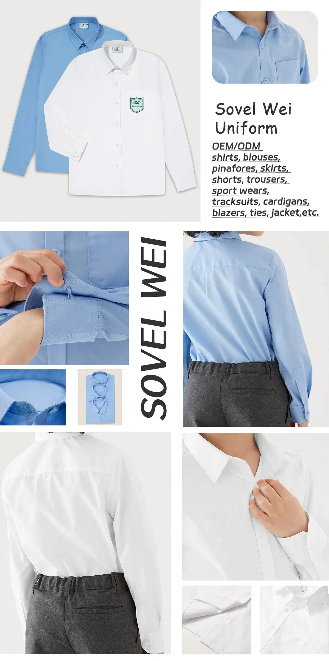 Camisa de manga larga y pantalones escolares Ropa escolar Vestimenta estudiantil