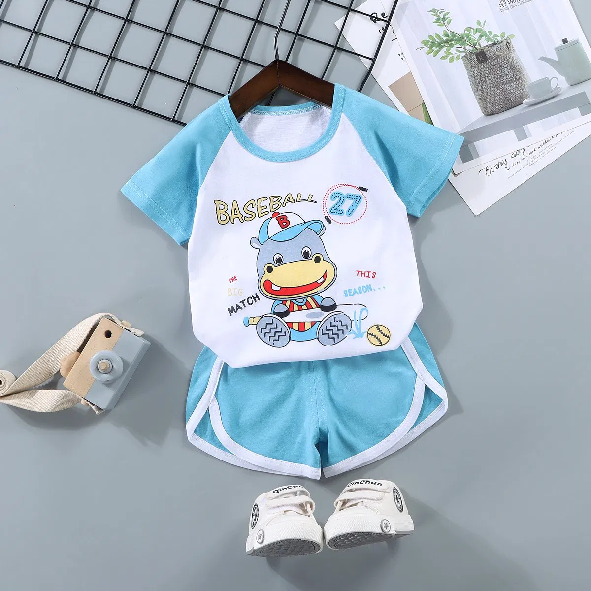 Conjunto de verano para preescolar, delgado y lindo, súper lindo conjunto de bebé de manga corta y pantalones cortos, ropa casual para niños