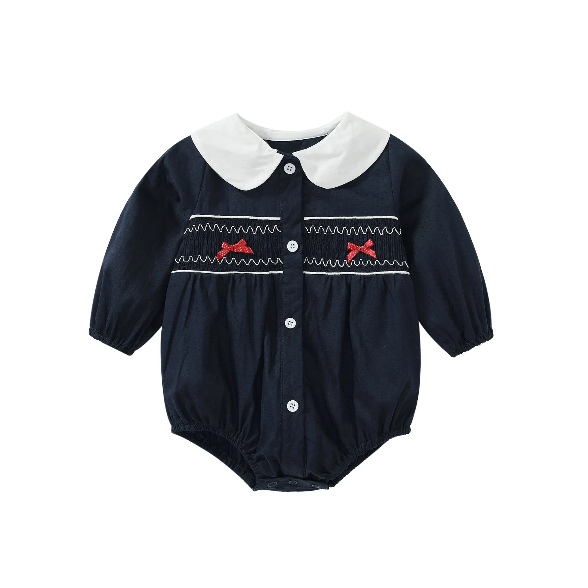 Ropa de niño al por mayor, camisa de manga larga de bebé negro, prenda infantil de una pieza con estampado floral y corbata