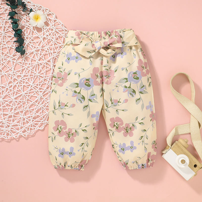 Ropa de Navidad para Niñas Pequeñas Conjuntos de Pantalones de Impresión de Flores Sólidas con Cuello Redondo de Manga Larga y Volantes 3 Piezas