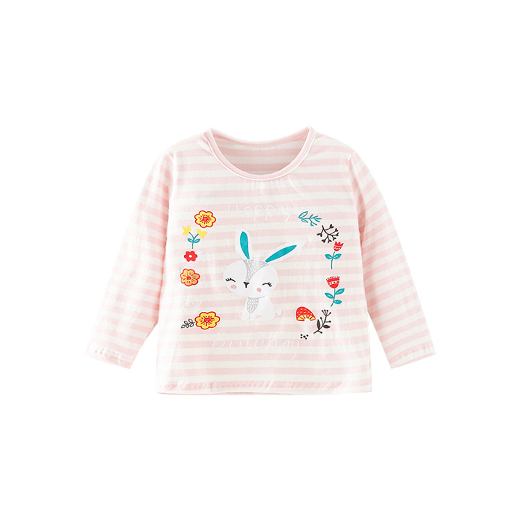 Nueva Ropa para Niños OEM/ODM Camiseta de Algodón para Niña de Cuello Redondo Color Rosa con Estampado de Dibujos Animados
