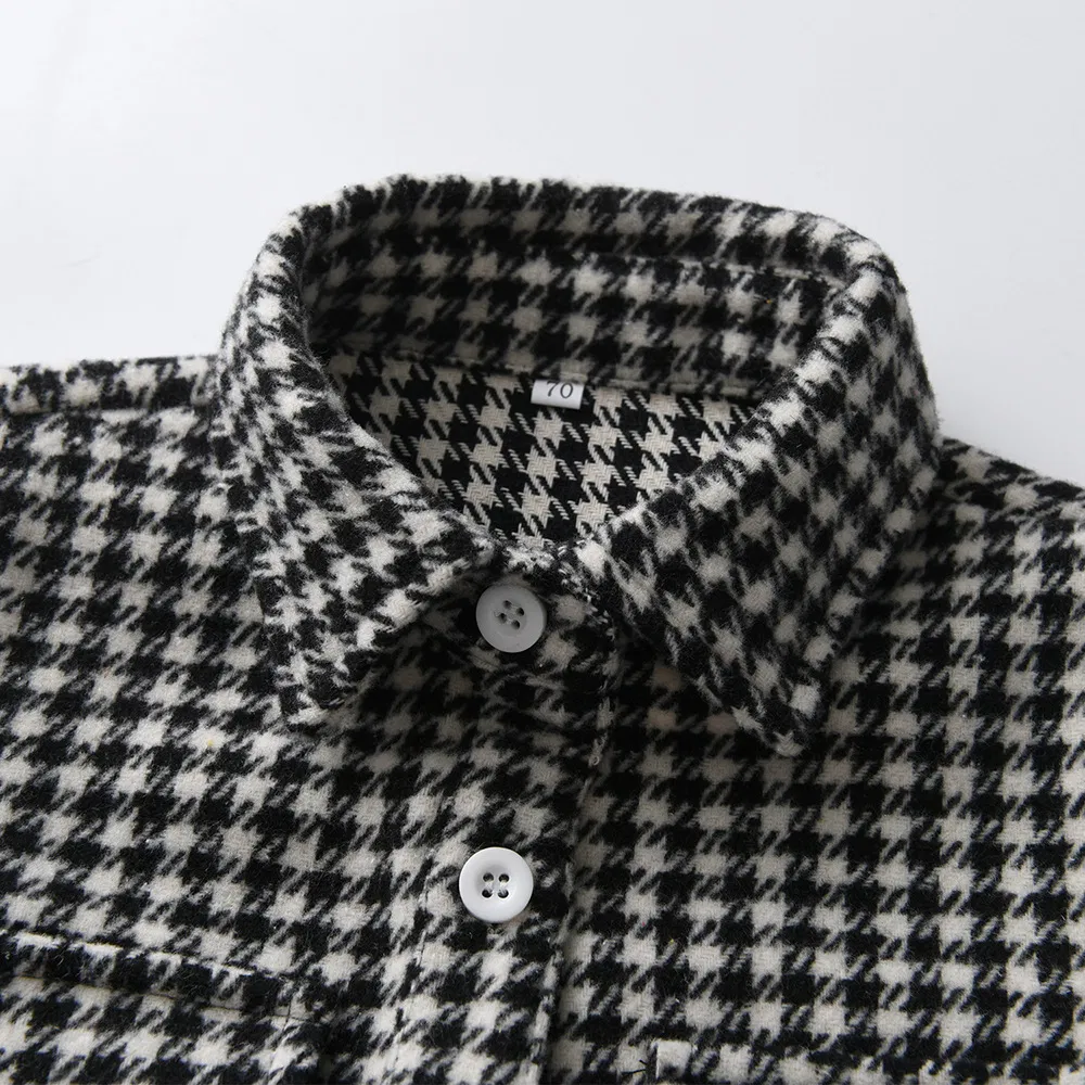 Ropa de niño invierno camisa de cuadros de algodón de manga larga ropa infantil con abrigo cepillado chaqueta de forro polar para niños chaqueta de invierno para niñas etiqueta personalizada