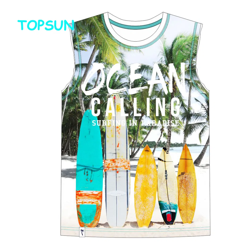 100% Camiseta sin mangas transpirable de verano para niños, impresa en algodón orgánico