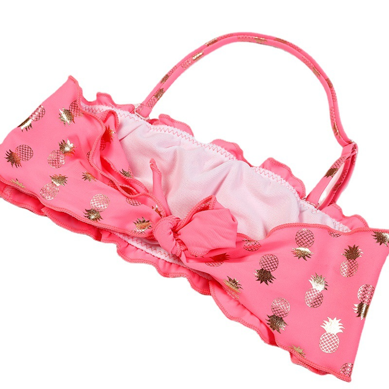 Bañador de dos piezas para niñas con estampado de foil dorado y volantes