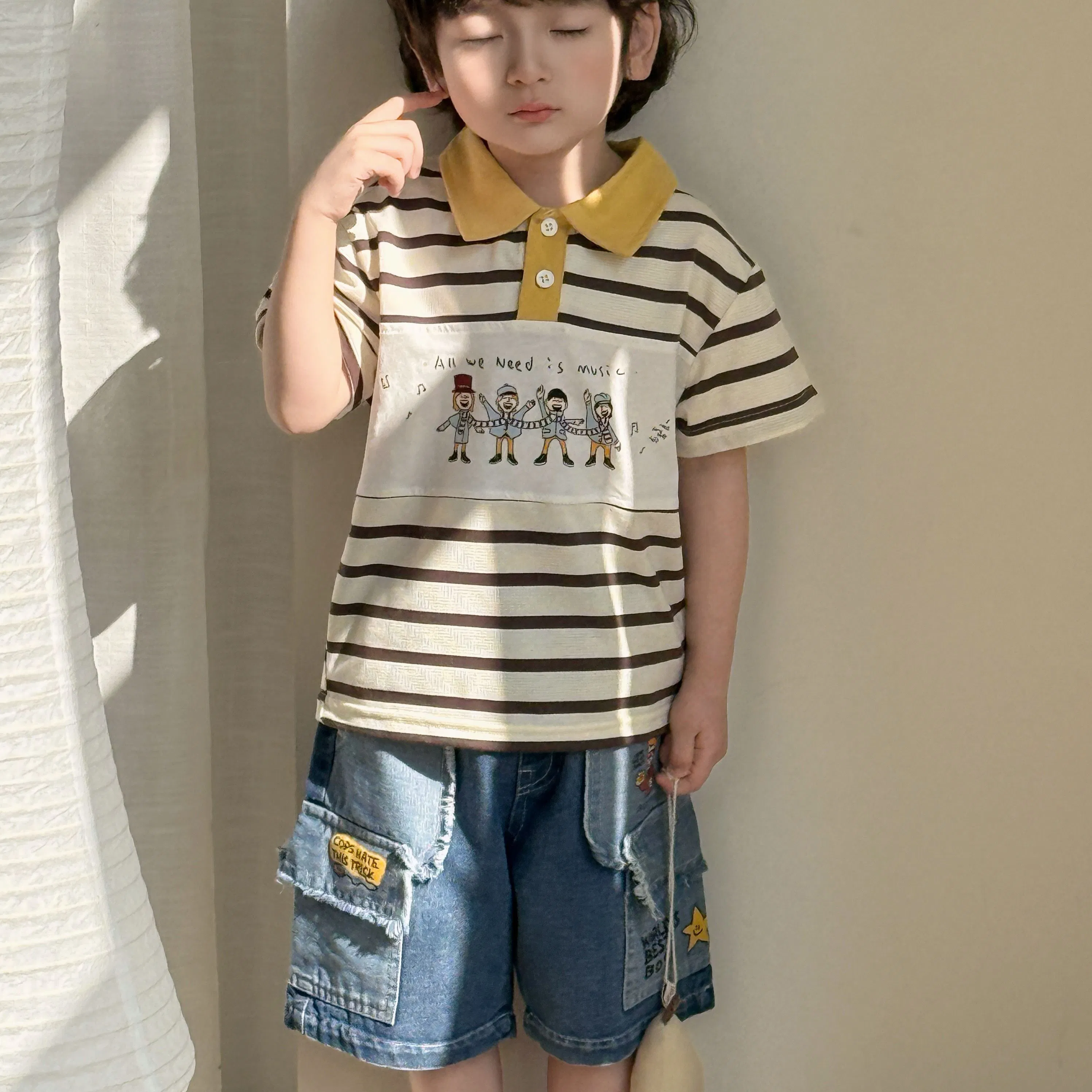 Ropa de verano para niños de algodón puro con camiseta tipo polo