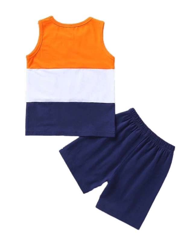 Conjunto de pijamas de rayas sin mangas para niños con estampado de números y letras 100% Pijamas de algodón para bebés Ropa para niños