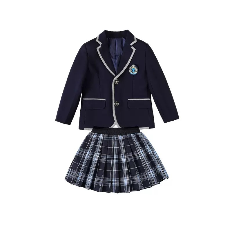 Blazer personalizado de la escuela primaria Children's y falda a cuadros uniforme escolar formal