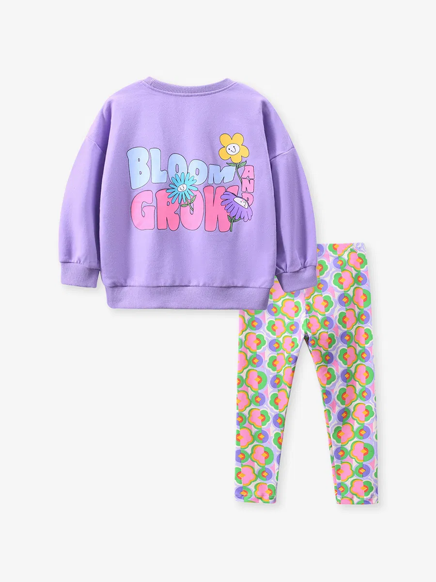 Ropa para niños Dulces Niña lila Color Sudadera Flor de amante Legging 2pcs Set ropa para niños