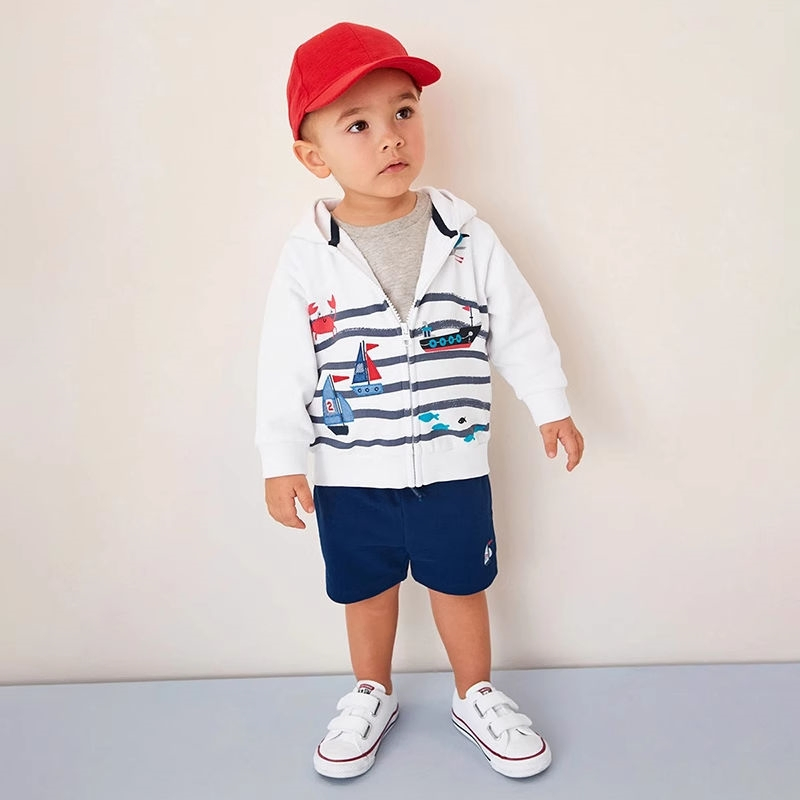 Hot Sale niños ropa informal y Deportes ropa de cremallera Sudadera con capucha y pantalones cortos 2pcs Conjuntos Blanco Color ropa para niños