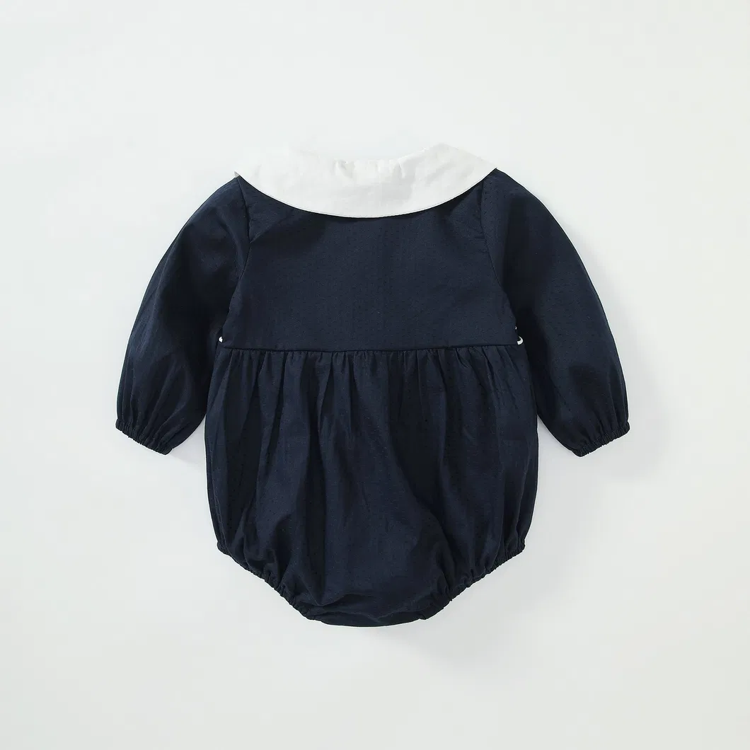Ropa de niño al por mayor, camisa de manga larga de bebé negro, prenda infantil de una pieza con estampado floral y corbata