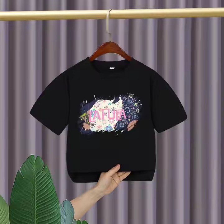 Camiseta de verano de cuello redondo y manga corta para niños, ropa infantil