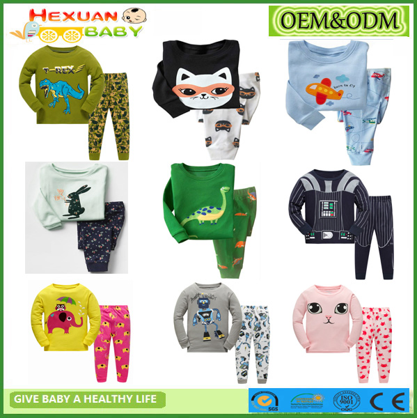 Pijamas de algodón para niños al por mayor 2-7y 2025 ropa de dormir de manga larga para bebés conjunto de ropa de noche para niños tejido impreso de verano