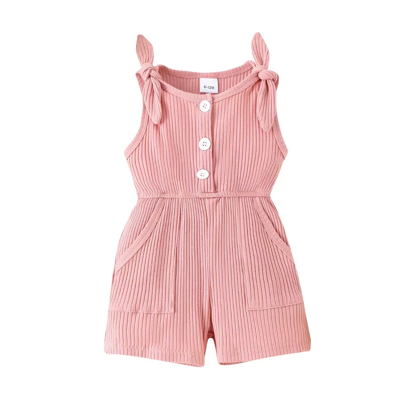 Mono de verano casual para niñas, tirantes de ribete, ropa para bebés, tejido de punto