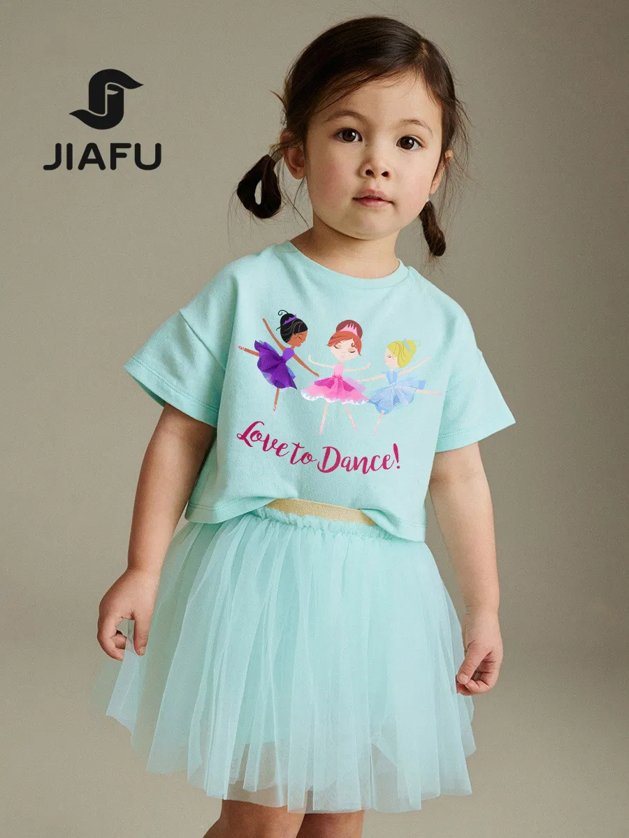 Conjunto Personalizado de Alta Calidad para Niños Ropa Infantil Conjunto de Niña Pijamas - Camiseta de Manga Corta + Faldas