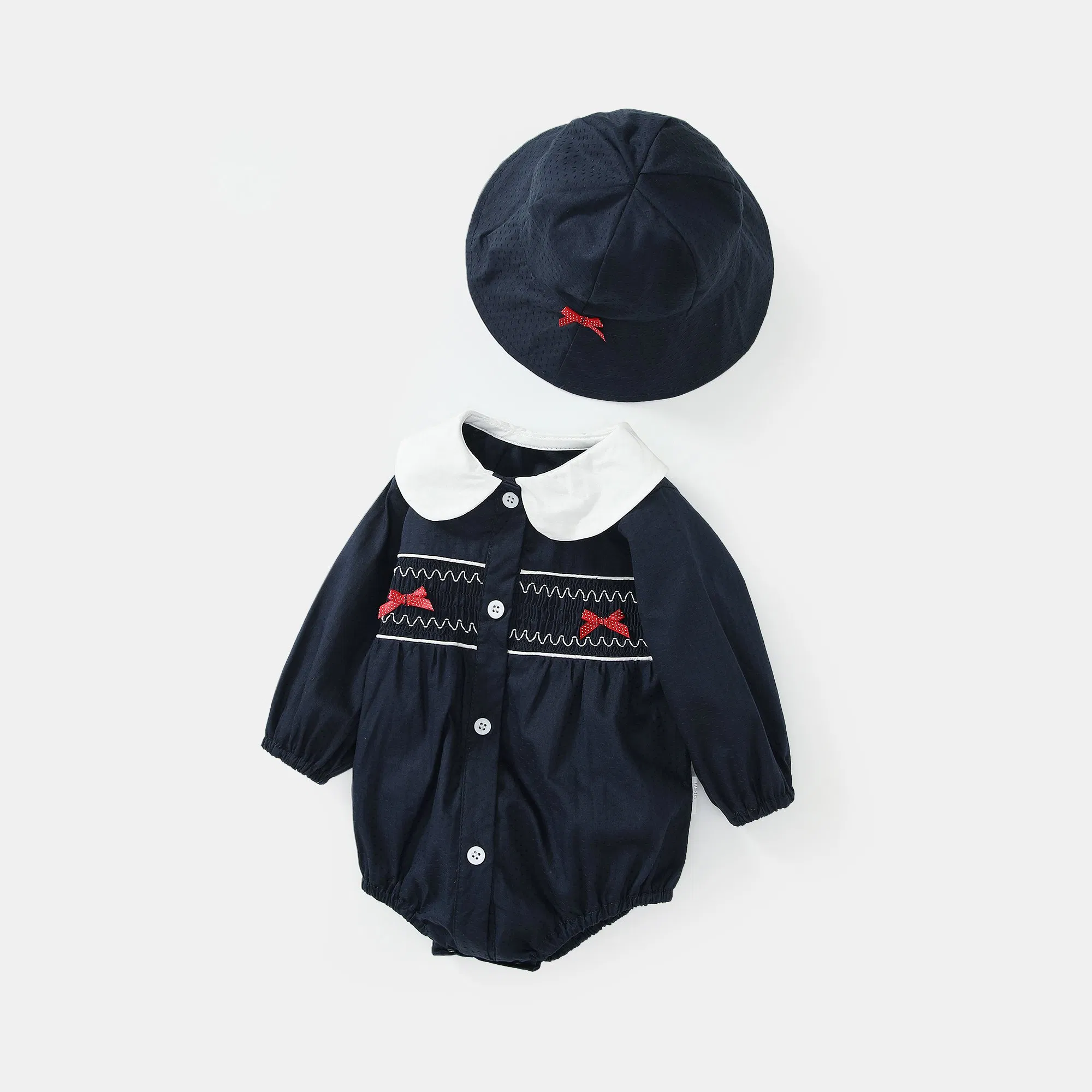 Ropa de niño al por mayor, camisa de manga larga de bebé negro, prenda infantil de una pieza con estampado floral y corbata
