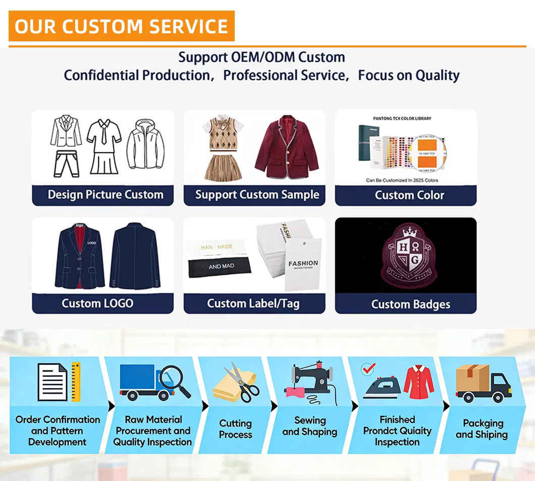 Ropa escolar duradera y de fácil cuidado de marca propia para niñas, uniforme para guardería