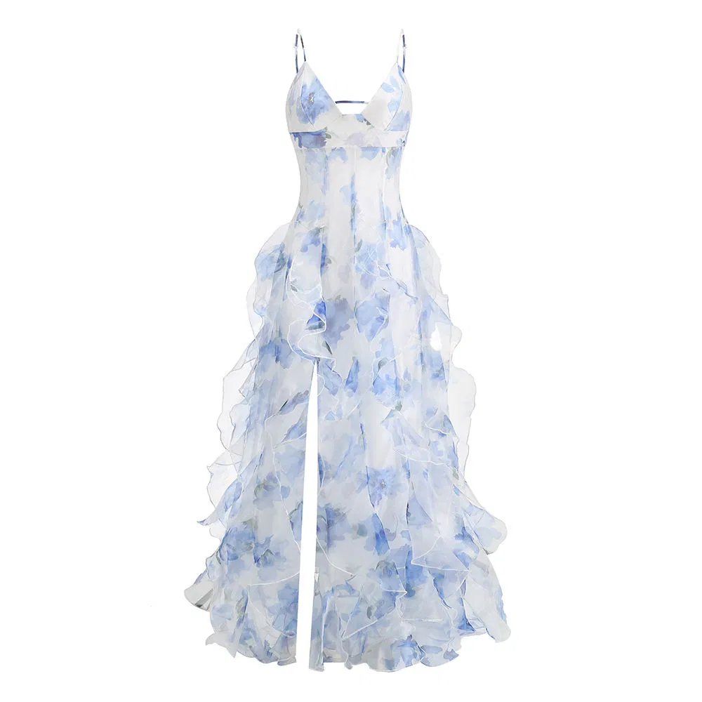 Vestido de moda para chicas con estampado floral elegante de verano, estilo casual para fiestas