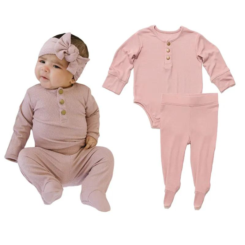 Conjuntos de Ropa para Bebés Ropa de Recién Nacido Conjuntos de Ropa de Bambú para Niños Pequeños Conjunto de Pantalones para Bebés Ecológico Orgánico Personalizado para Infantes 2 Pieza