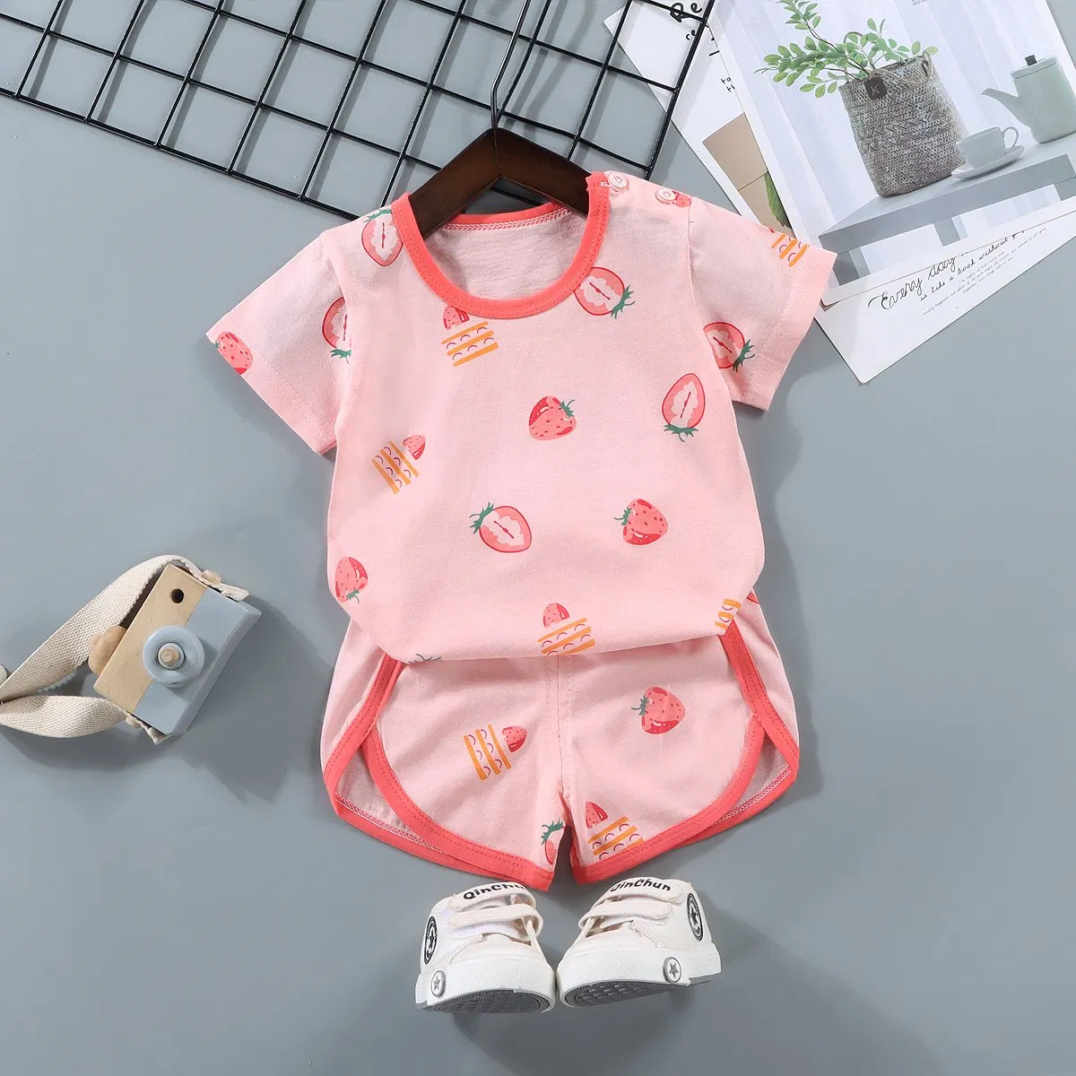 Conjunto de verano para preescolar, delgado y lindo, súper lindo conjunto de bebé de manga corta y pantalones cortos, ropa casual para niños