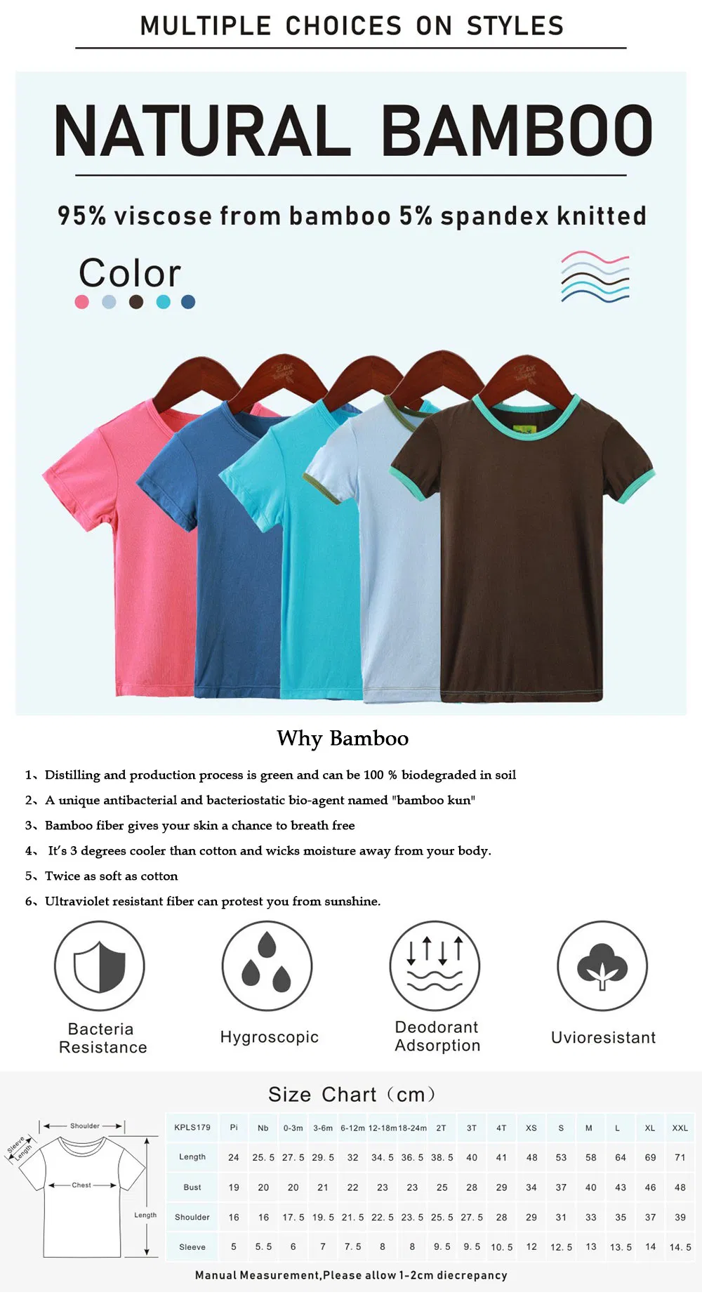 Ropa Infantil Sostenible OEM ODM 95% Bambú 5% Spandex Camiseta de Verano