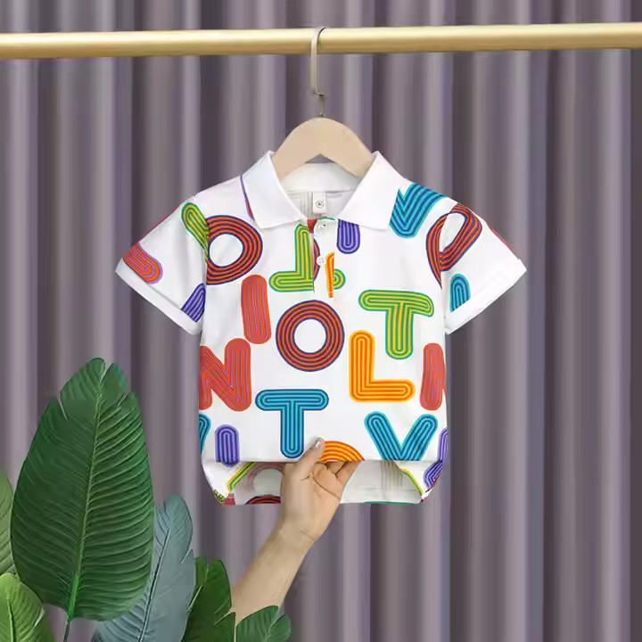 Camiseta de verano de cuello redondo y manga corta para niños, ropa infantil