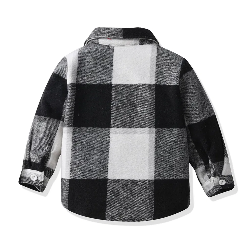 Chaqueta de niño de invierno de algodón de manga larga a cuadros, camisa infantil con abrigo cepillado