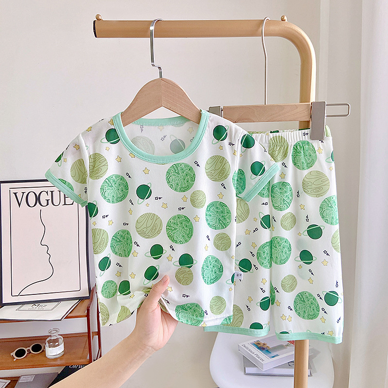 Pijamas de niños de verano de algodón delgado, ropa de aire acondicionado, ropa de casa de manga corta, trajes